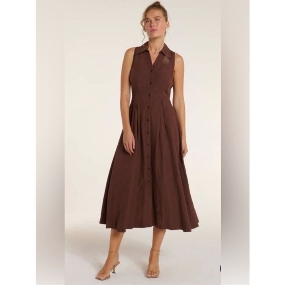 $288 Hermoza Stacia Midi dress in Shaved Chocolates Button-Front Maxi Dress NWT